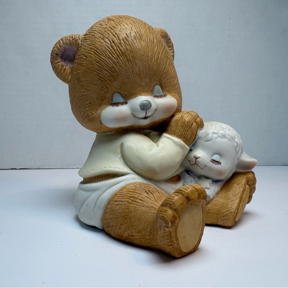 Vintage Enesco Prayer Bear with lamb ceramic bank by George Good